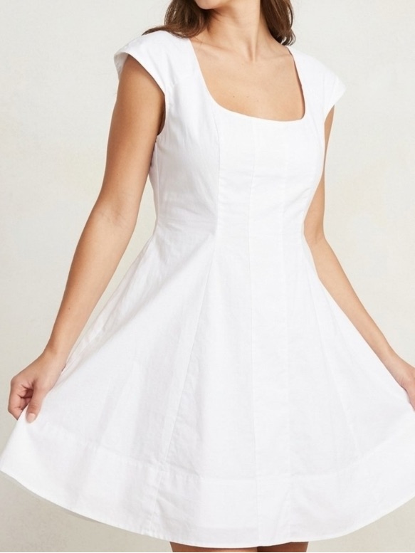 A New Day 20 Square Neck Fit N Flare White Dress Side Zip Cottage Core